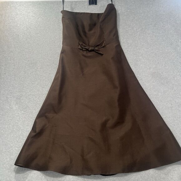 Lynn Lugo Silk Dress Strapless fit Flare Brown Party Wedding Women's Size 10 - Picture 2 of 14
